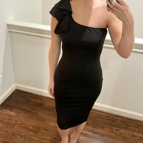 Women’s Ruffle One Shoulder Dress, Black, Medium - Picture 1 of 8